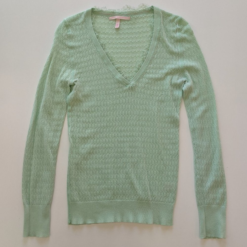 Victoria's Secret Pointelle V-Neck Top Sz M - Mint